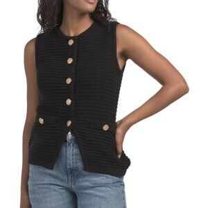 GEMMA+ JANE Chunky Gold Tone Button Sweater Vest
